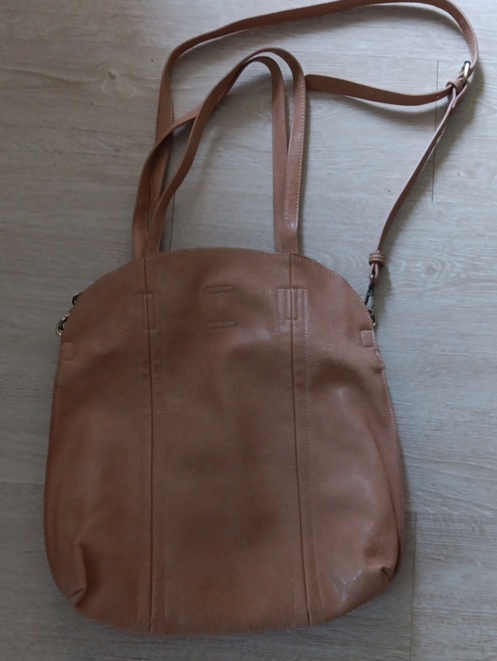 Minimal Tan Faux Leather Crossbody Tote